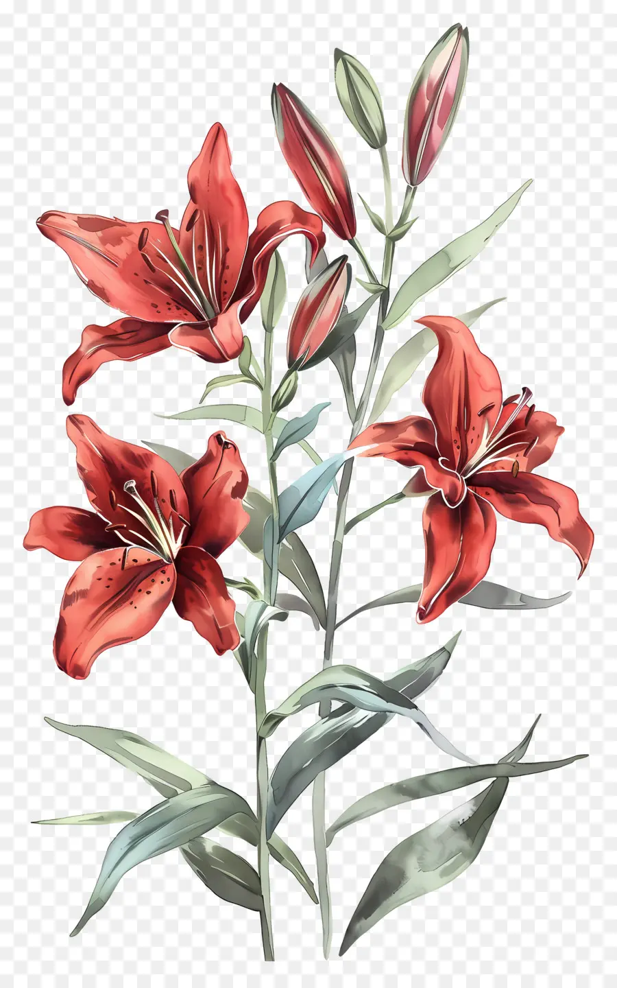 Bunga Lily，Bunga Lili Merah PNG