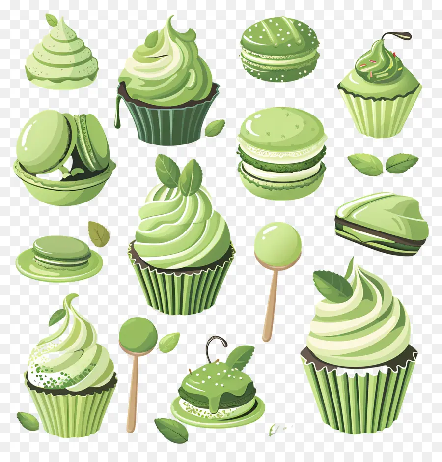 Makanan Penutup Matcha，Cupcake Hijau Dan Macaron PNG