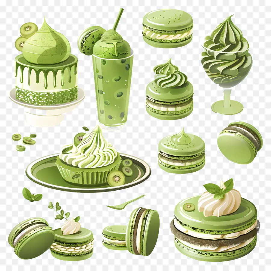 Makanan Penutup Matcha，Macaron Dan Kue Hijau PNG