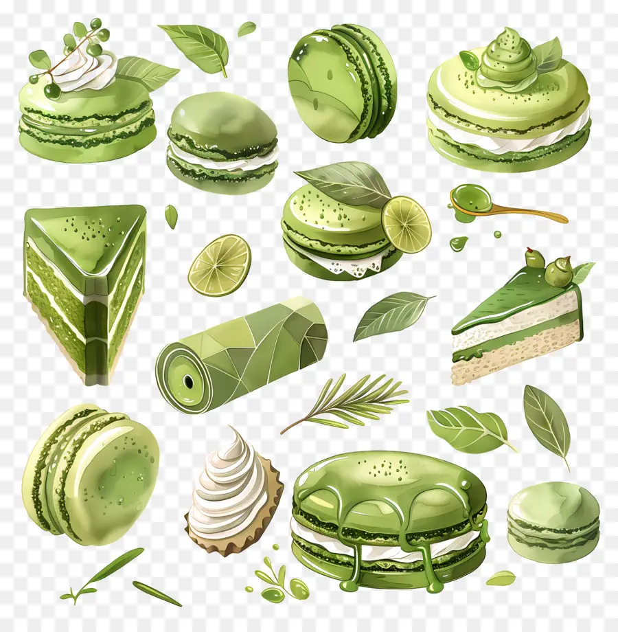 Makanan Penutup Matcha，Macaron Hijau Dan Jeruk Nipis PNG