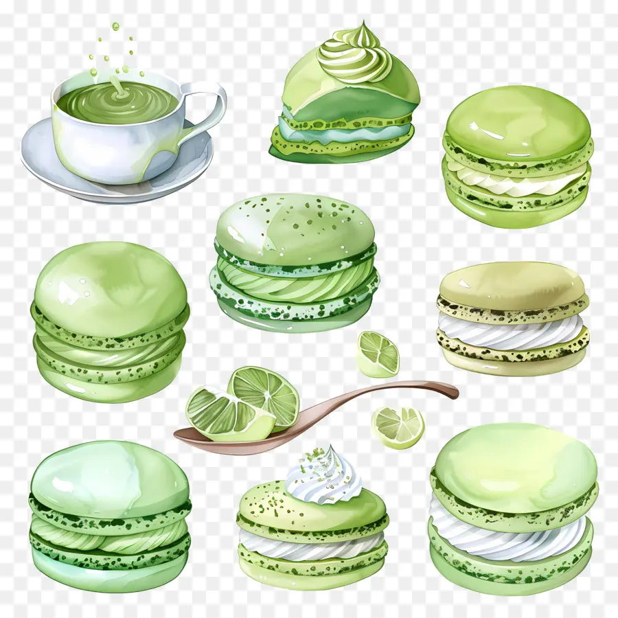 Makanan Penutup Matcha，Macaron Hijau Dan Jeruk Nipis PNG