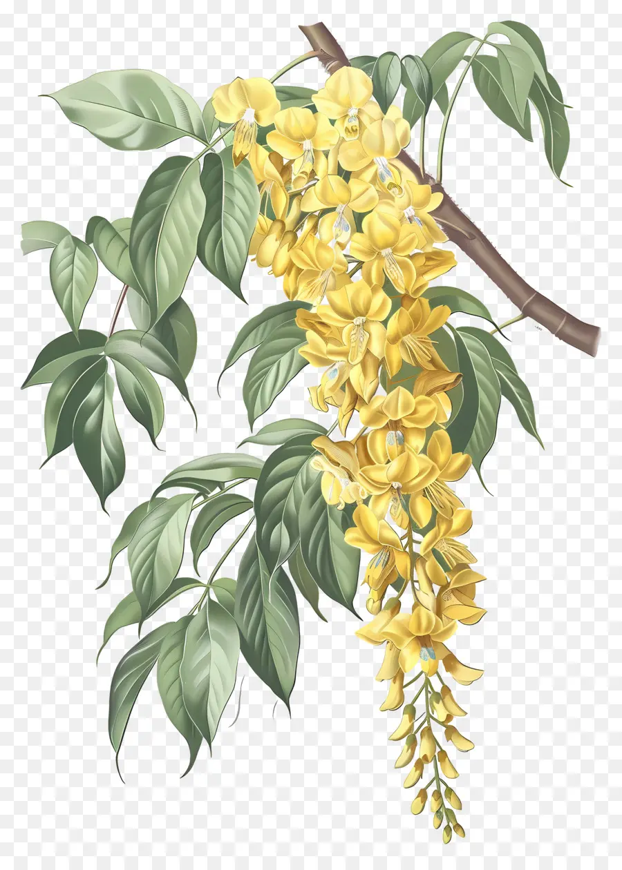 Bunga Laburnum，Bunga Kuning Dengan Daun Hijau PNG