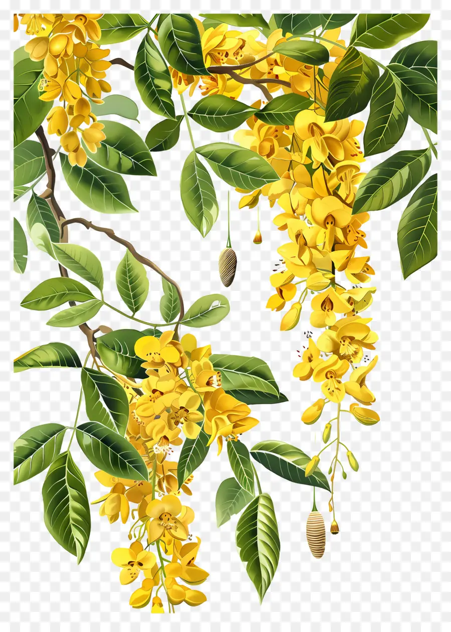 Bunga Laburnum，Bunga Kuning Dengan Daun Hijau PNG