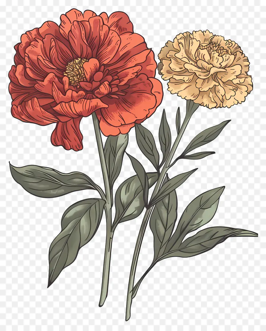 Bunga Antik，Bunga Peony Dan Marigold PNG