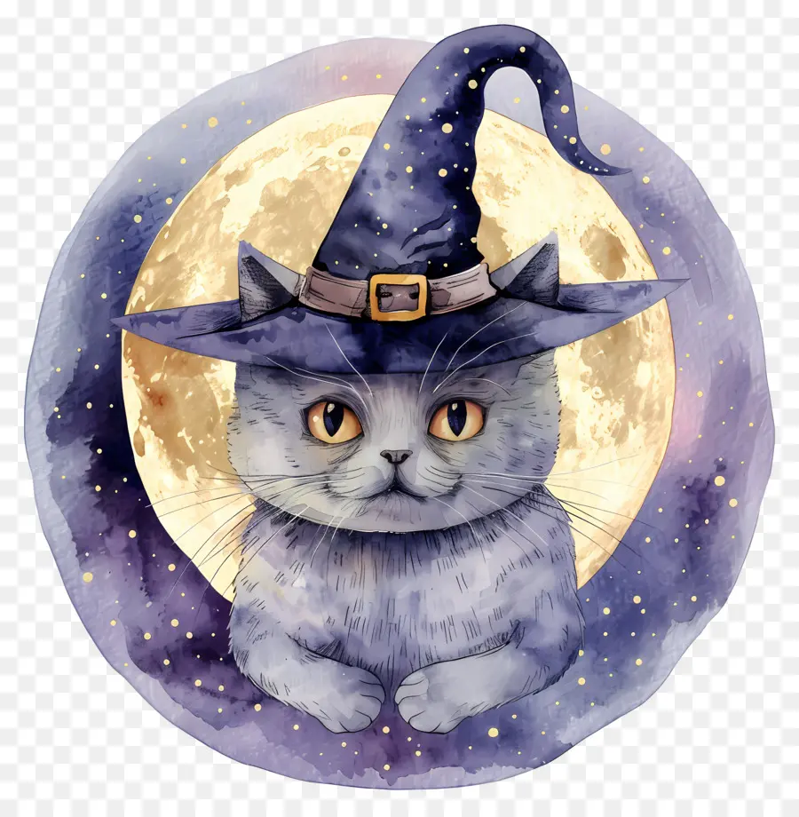 Kucing Halloween，Kucing Dengan Topi Penyihir PNG