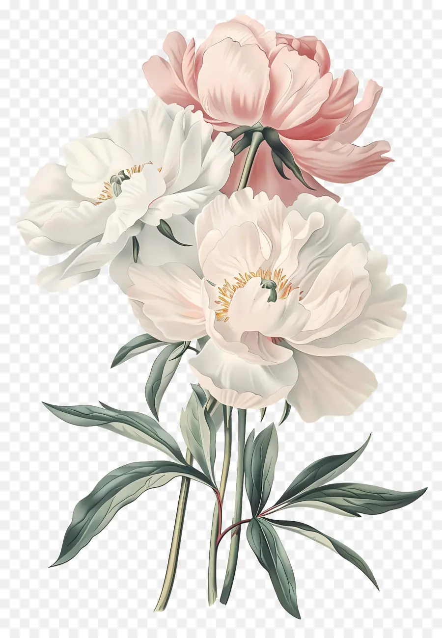 Bunga Antik，Peony Merah Muda PNG