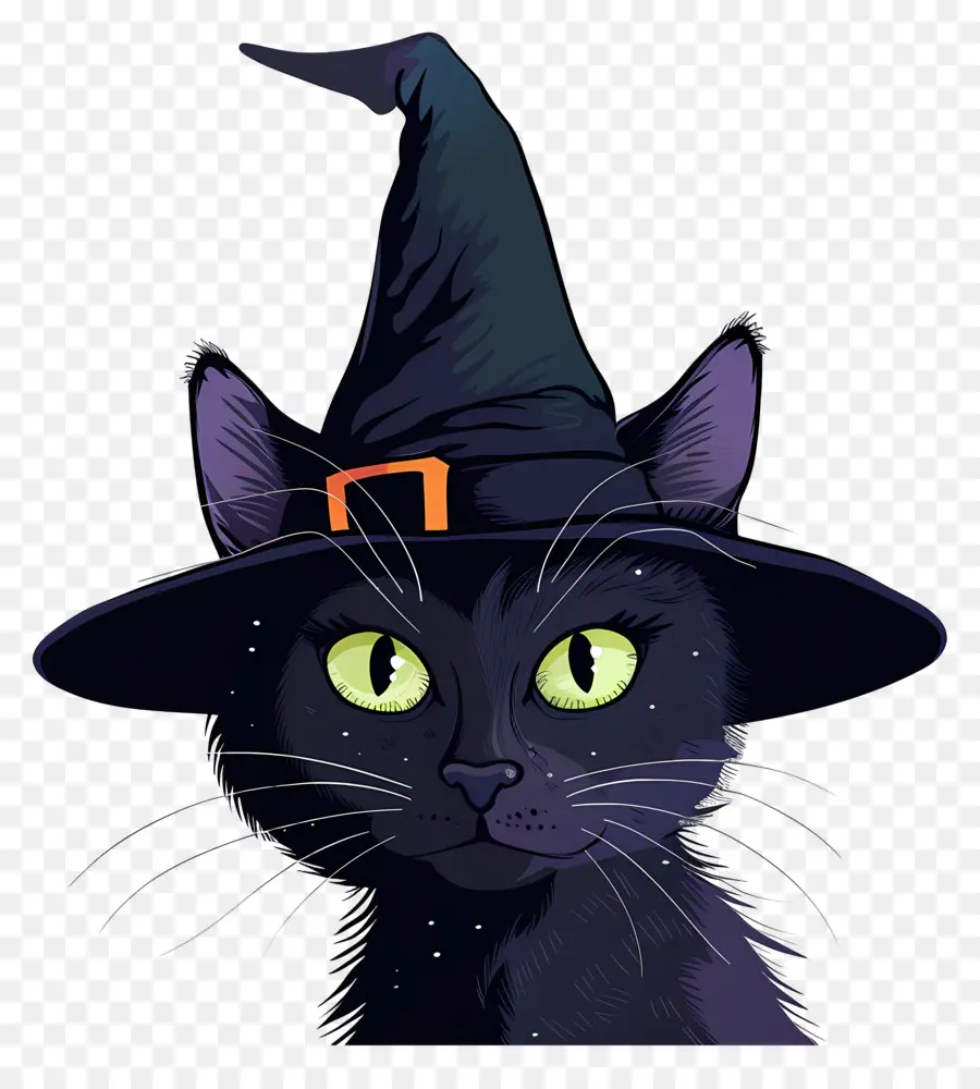 Kucing Halloween，Kucing Hitam Dengan Topi Penyihir PNG