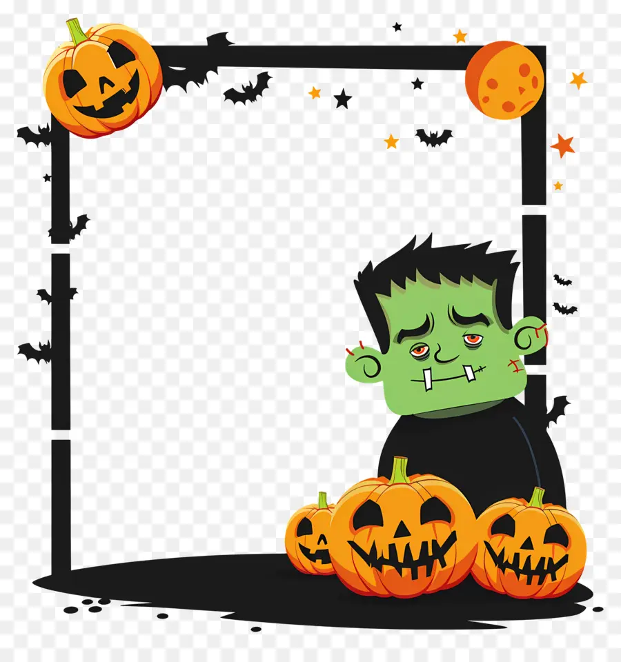 Bingkai Halloween，Monster Hijau PNG