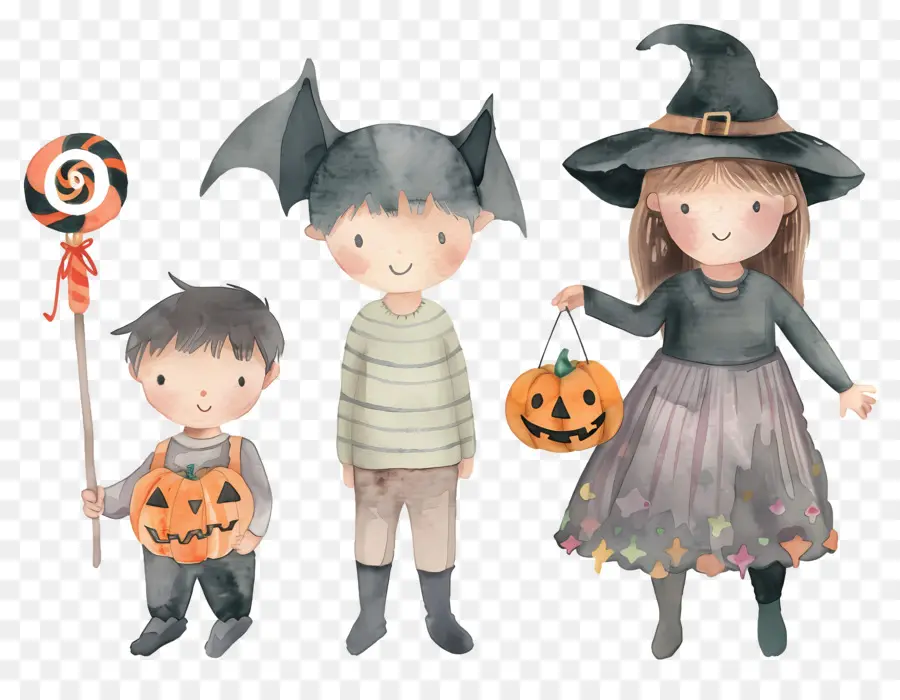 Anak Anak Halloween，Anak Anak Berkostum Halloween Dengan Labu PNG