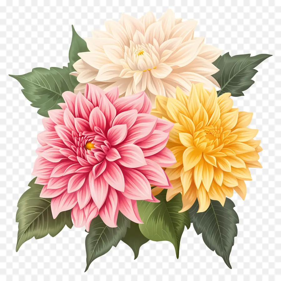 Bunga Dahlia，Bunga Merah Muda Dan Kuning PNG