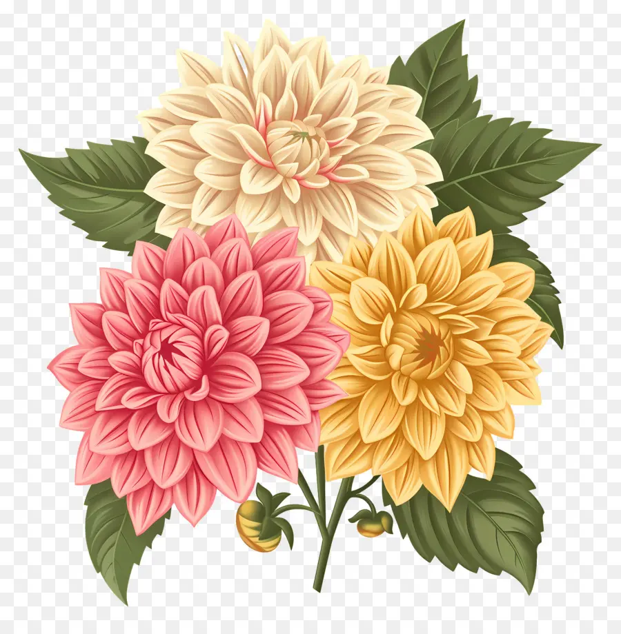 Bunga Dahlia，Bunga Merah Muda Dan Kuning PNG