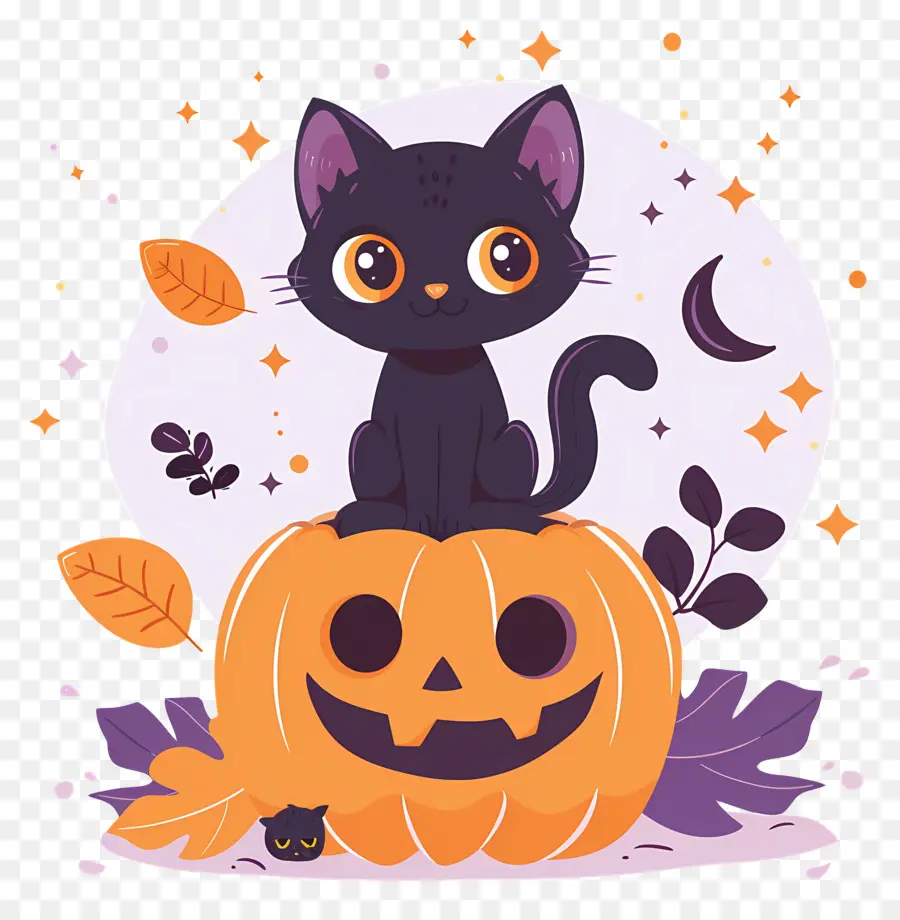 Kucing Halloween，Kucing Hitam Di Labu PNG