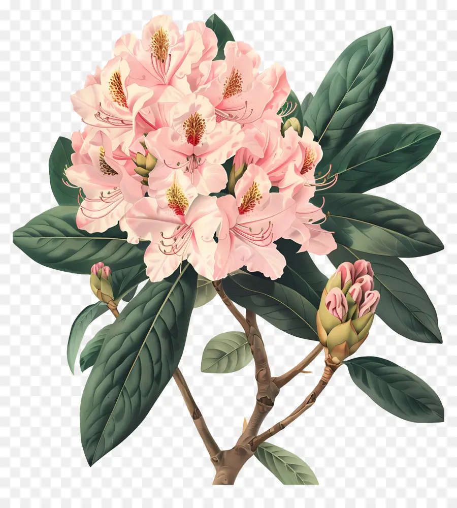 Bunga Antik，Rhododendron Merah Muda PNG