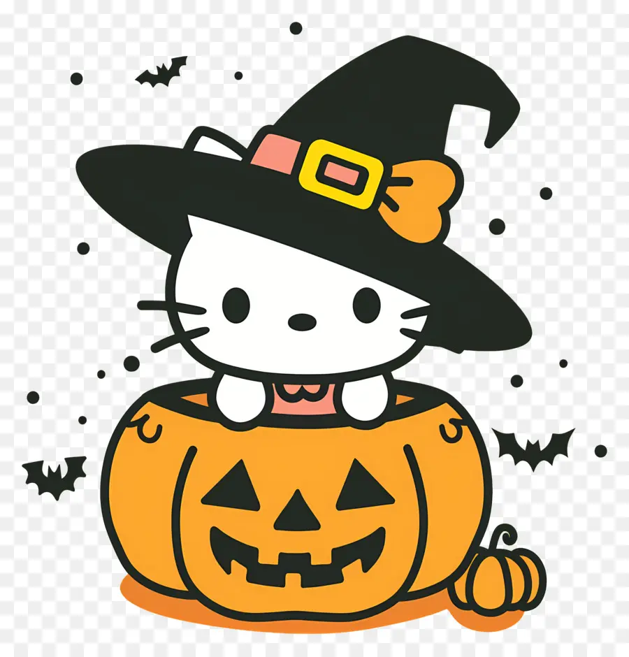 Halo Kitty Halloween，Kucing Dengan Topi Penyihir PNG