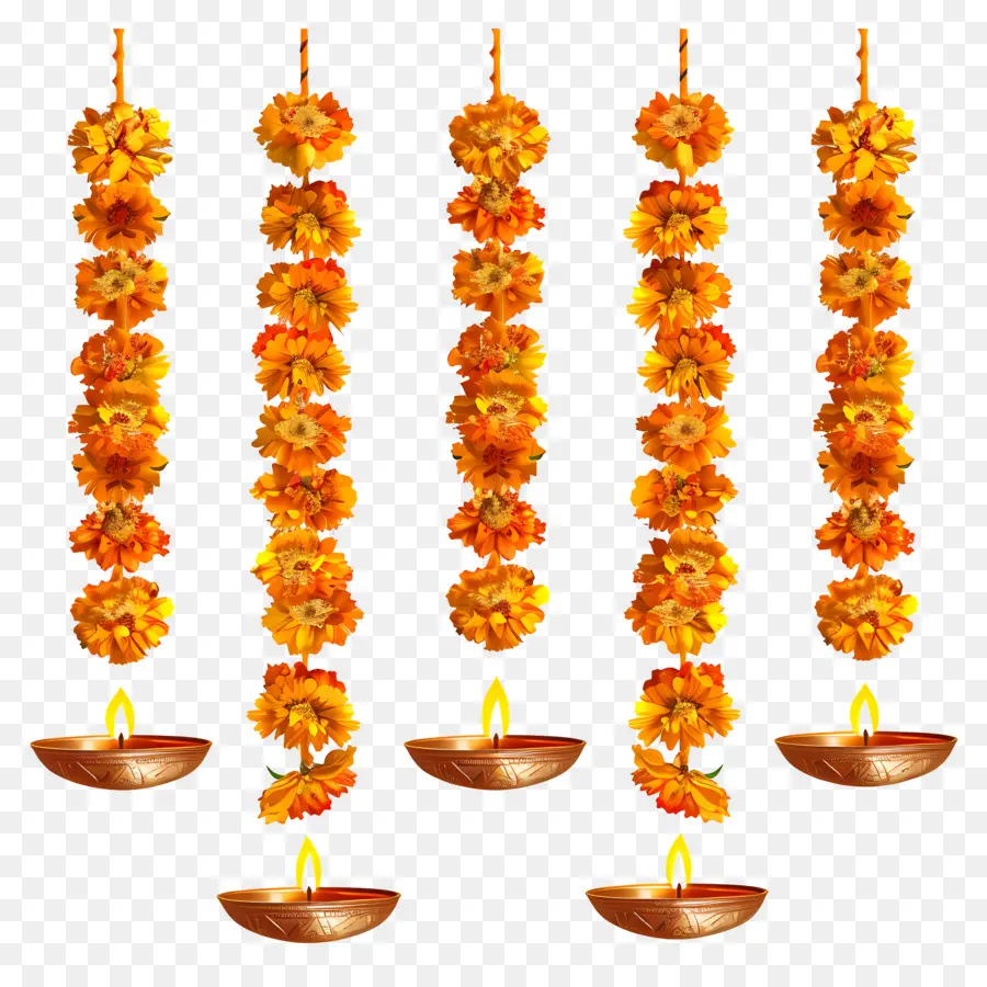 Karangan Bunga Marigold Diwali，Karangan Bunga Dan Lampu Marigold PNG