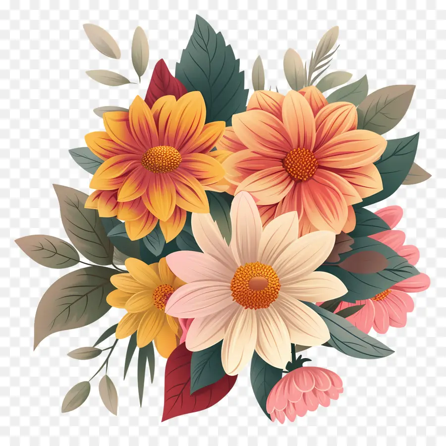 Bunga Dahlia，Bunga Berwarna Warni PNG