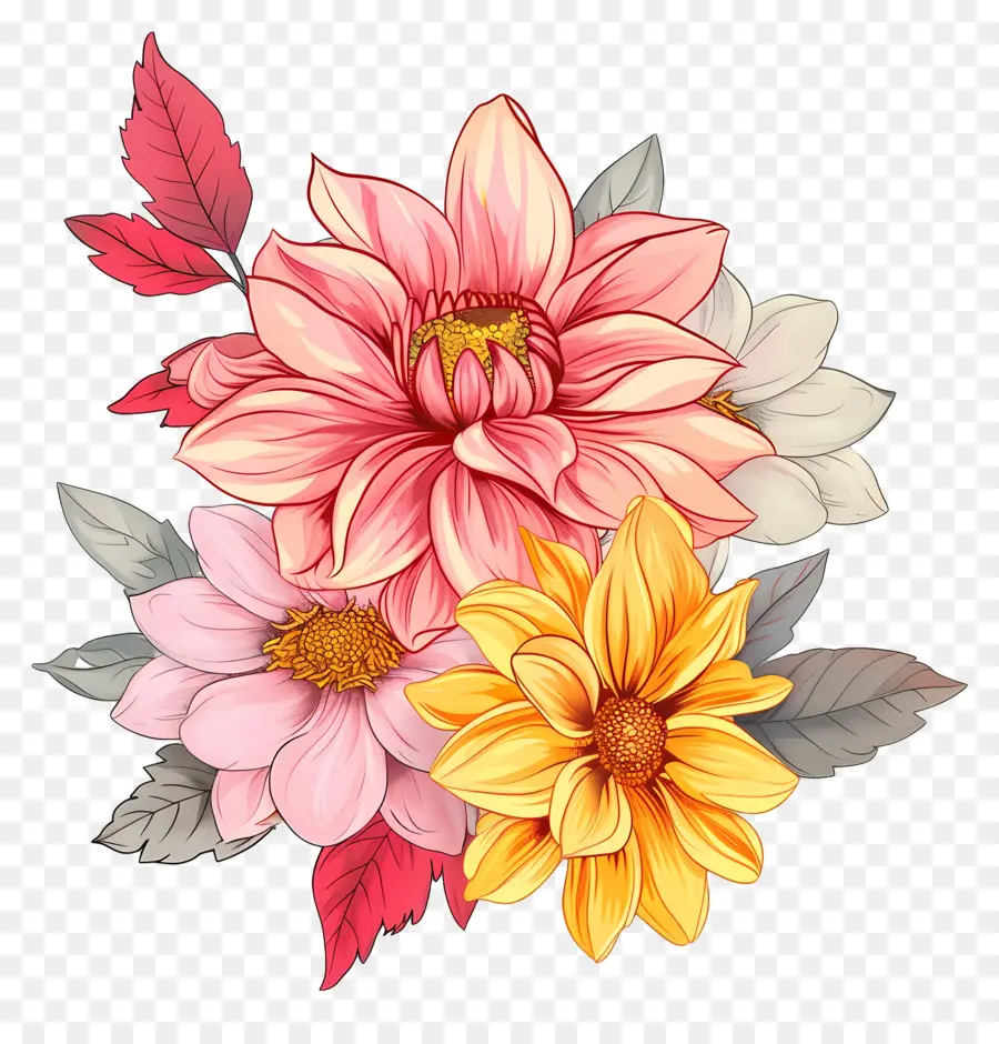 Bunga Dahlia，Bunga Oranye PNG