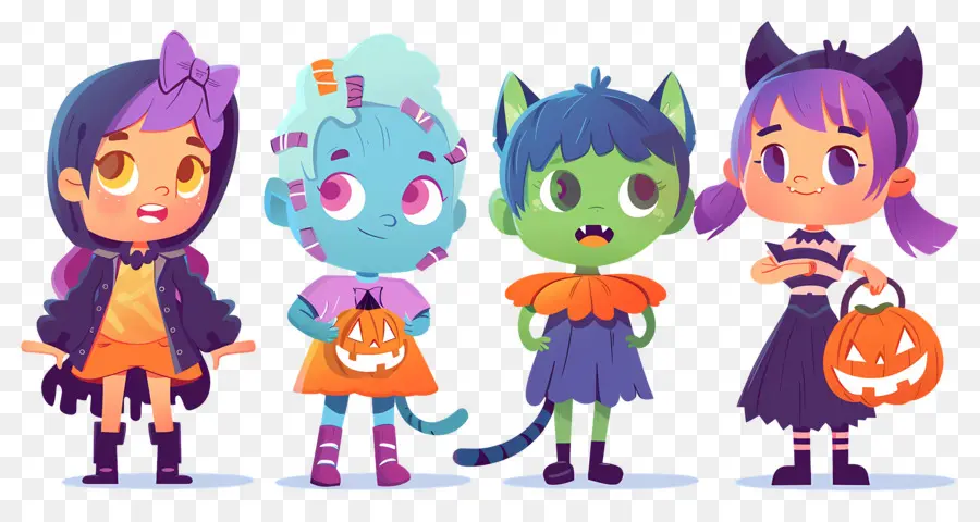 Anak Anak Halloween，Karakter Halloween Berwarna Warni PNG