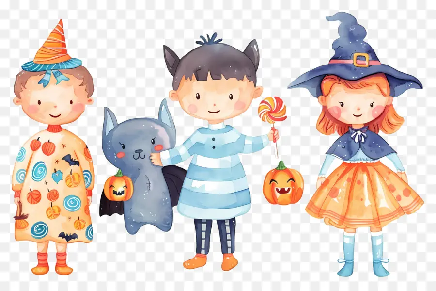 Anak Anak Halloween，Anak Anak Berkostum Halloween Dengan Labu PNG