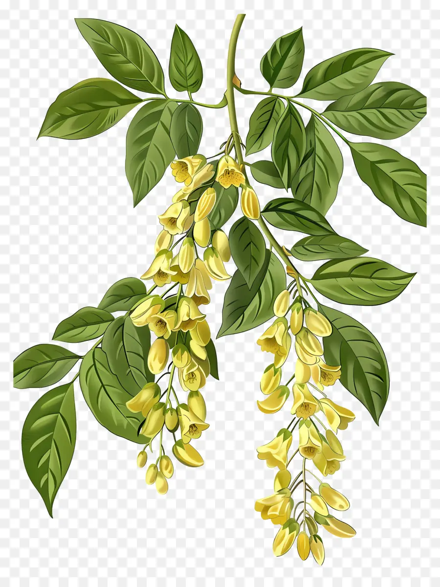 Bunga Laburnum，Bunga Kuning Dengan Daun Hijau PNG