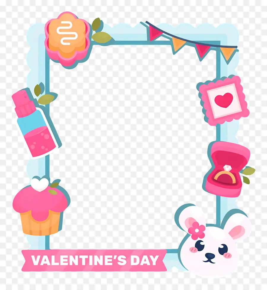 Bingkai Valentine，Bingkai Biru Dengan Barang Barang Valentine PNG