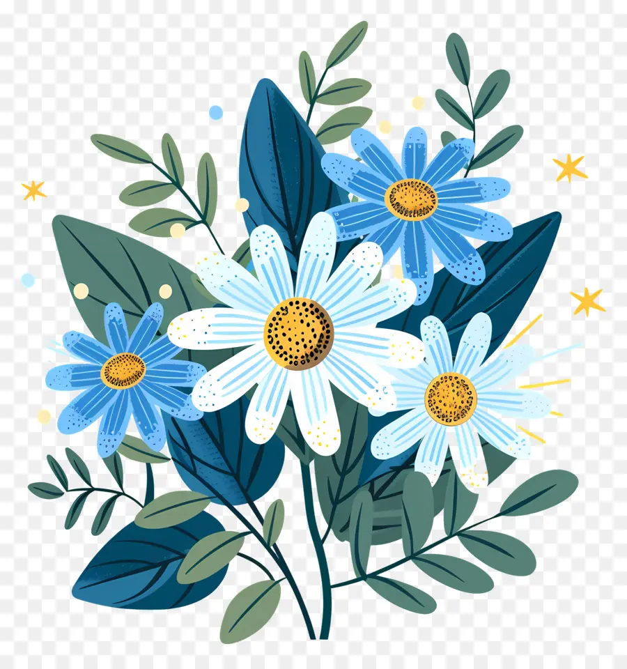 Bunga Daisy，Buket Bunga Biru PNG