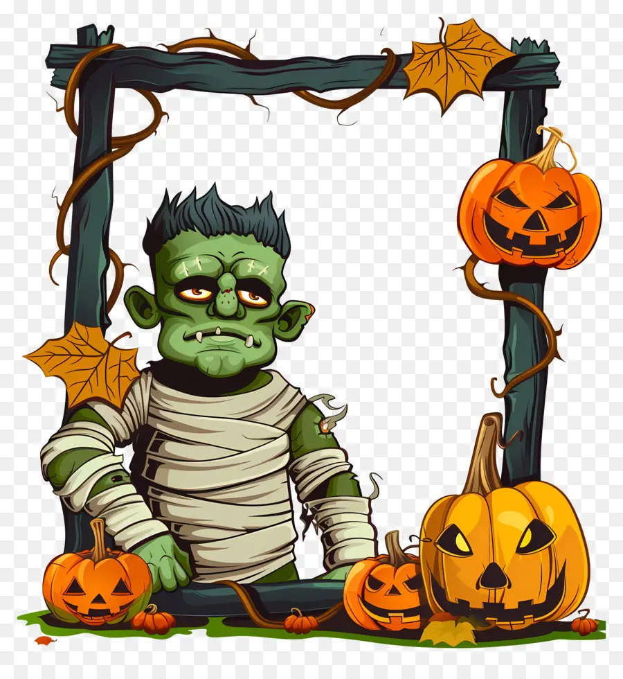 Bingkai Halloween，Monster Hijau PNG