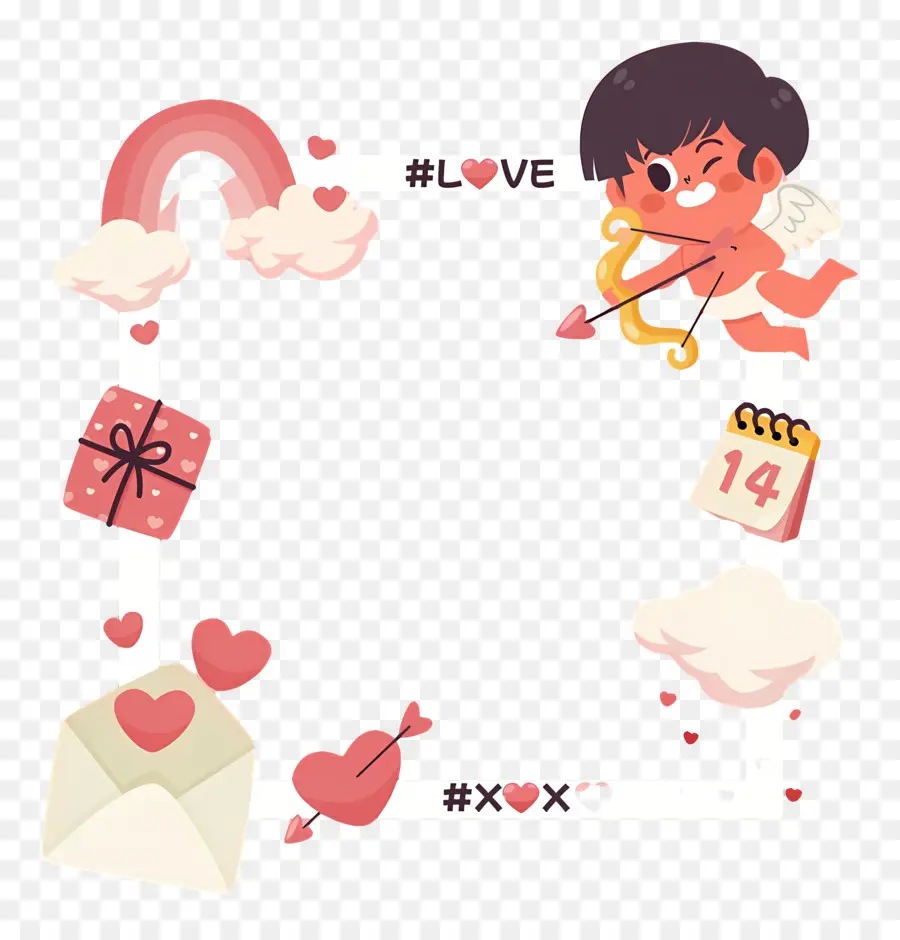 Bingkai Valentine，Bingkai Cupid PNG