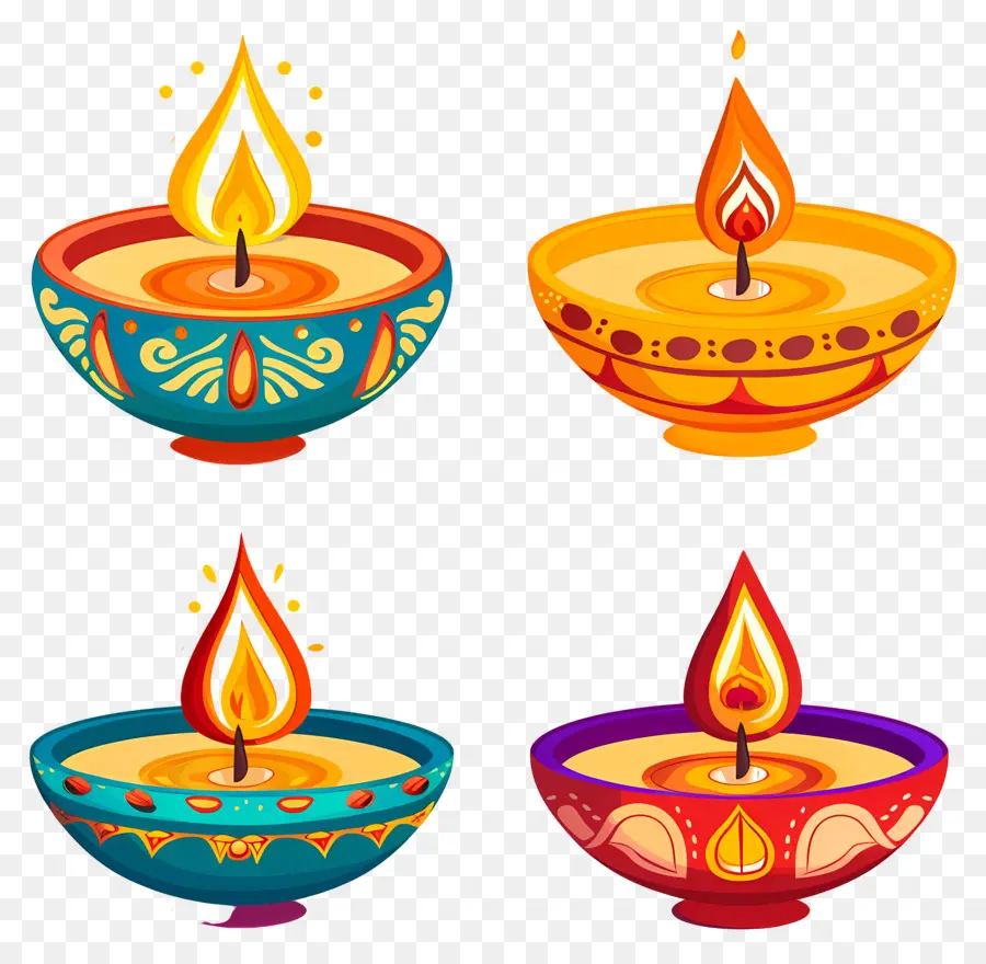 Lilin Diwali，Diya Berwarna Warni PNG