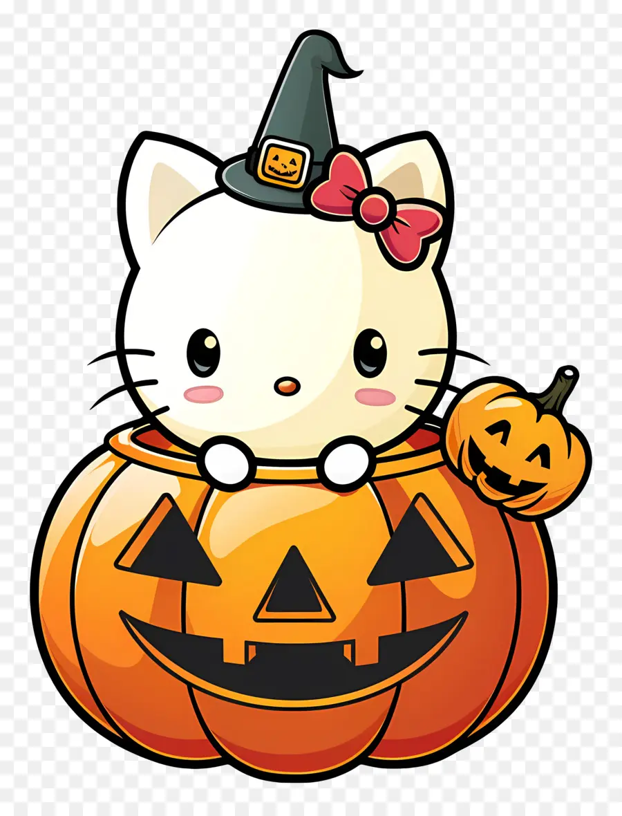 Halo Kitty Halloween，Kucing Dengan Labu PNG