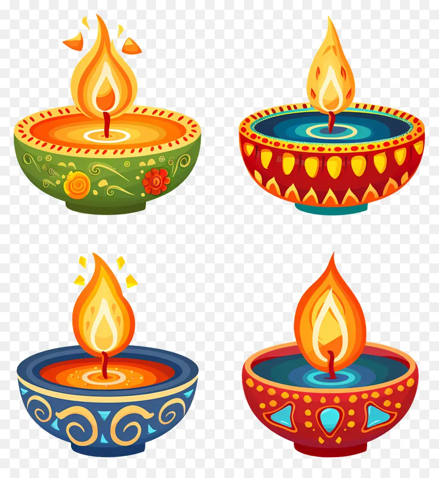 Lilin Diwali，Diya Berwarna Warni PNG