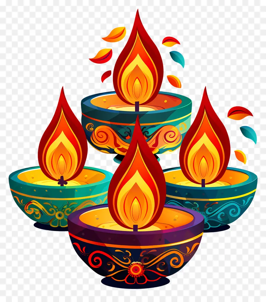 Lilin Diwali，Diyas Bertumpuk PNG