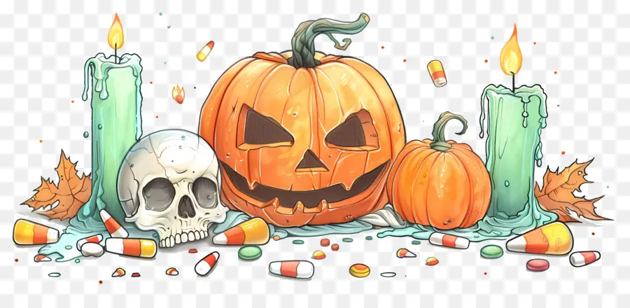 Dekorasi Halloween，Labu Dan Tengkorak PNG