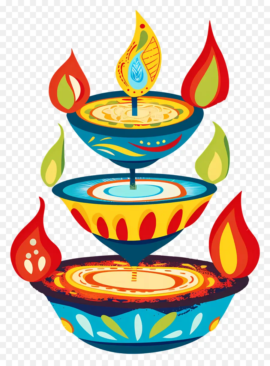 Lilin Diwali，Diya Yang Penuh Warna PNG