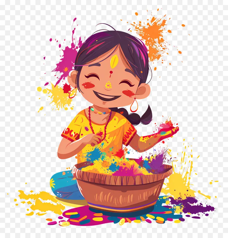 Latar Belakang Holi，Gadis Kartun Dengan Bedak PNG