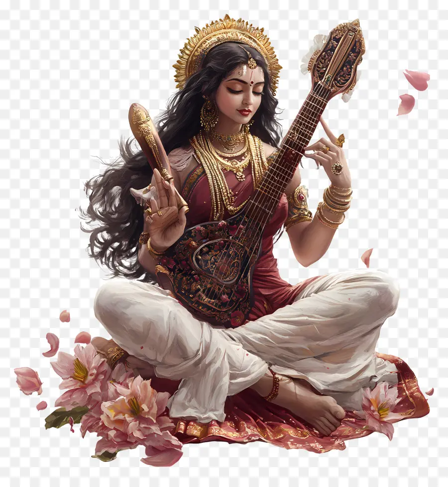 Saraswati，Dewi Dengan Veena PNG