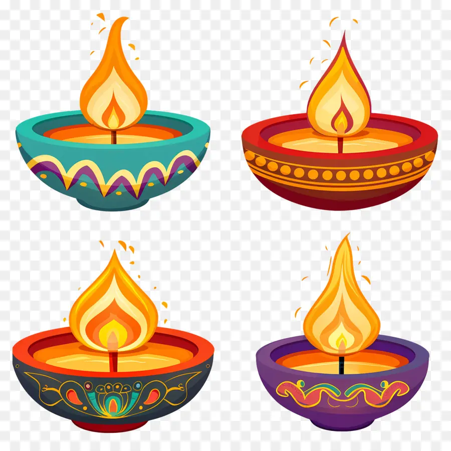 Lilin Diwali，Diya Berwarna Warni PNG