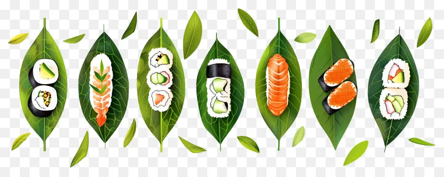 Sushi Di Atas Daun，Sushi Gulung PNG