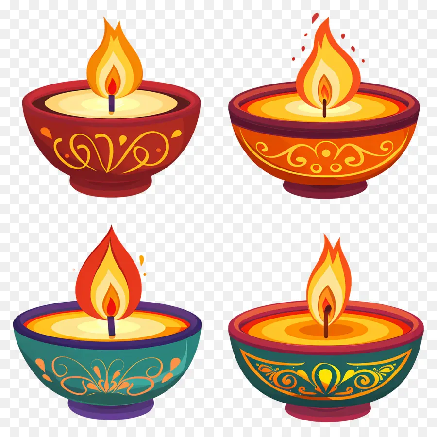 Lilin Diwali，Diya Berwarna Warni PNG