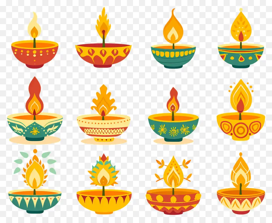 Lilin Diwali，Diya Yang Penuh Warna PNG