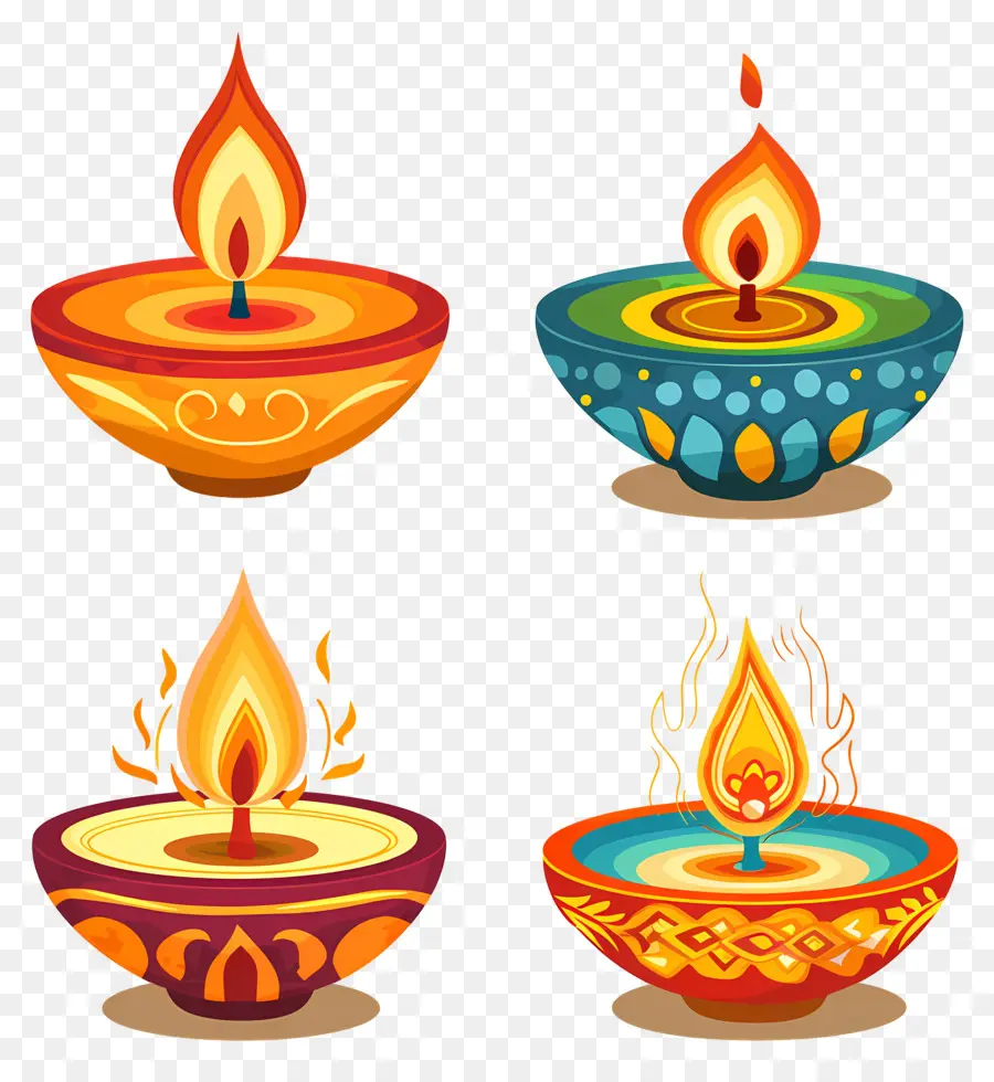 Lilin Diwali，Diya Yang Penuh Warna PNG