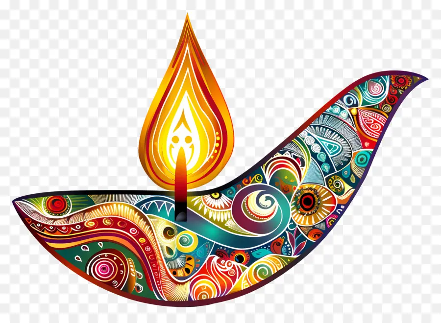 Diwali Diya，Diya Yang Penuh Warna PNG