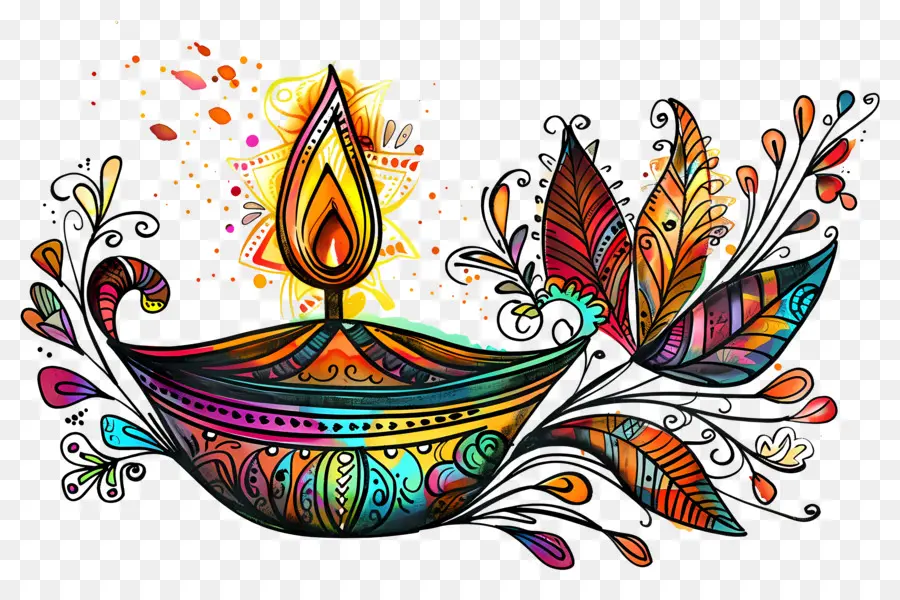 Bunga Diwali，Diya Artistik PNG