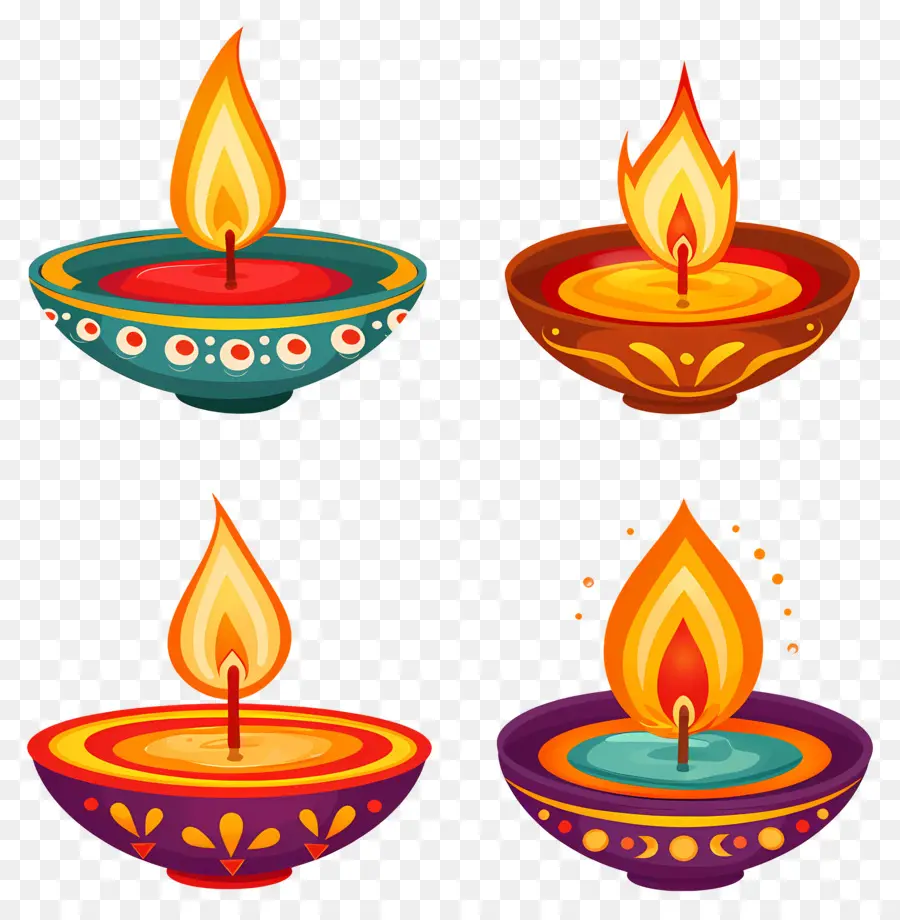 Lilin Diwali，Diya Berwarna Warni PNG