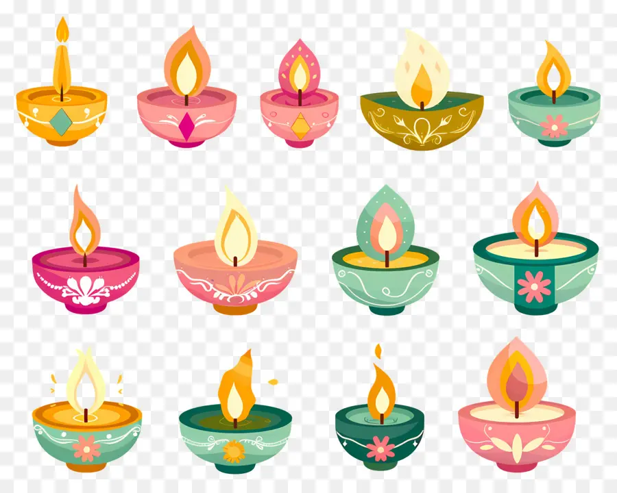 Lilin Diwali，Pastel Diya PNG