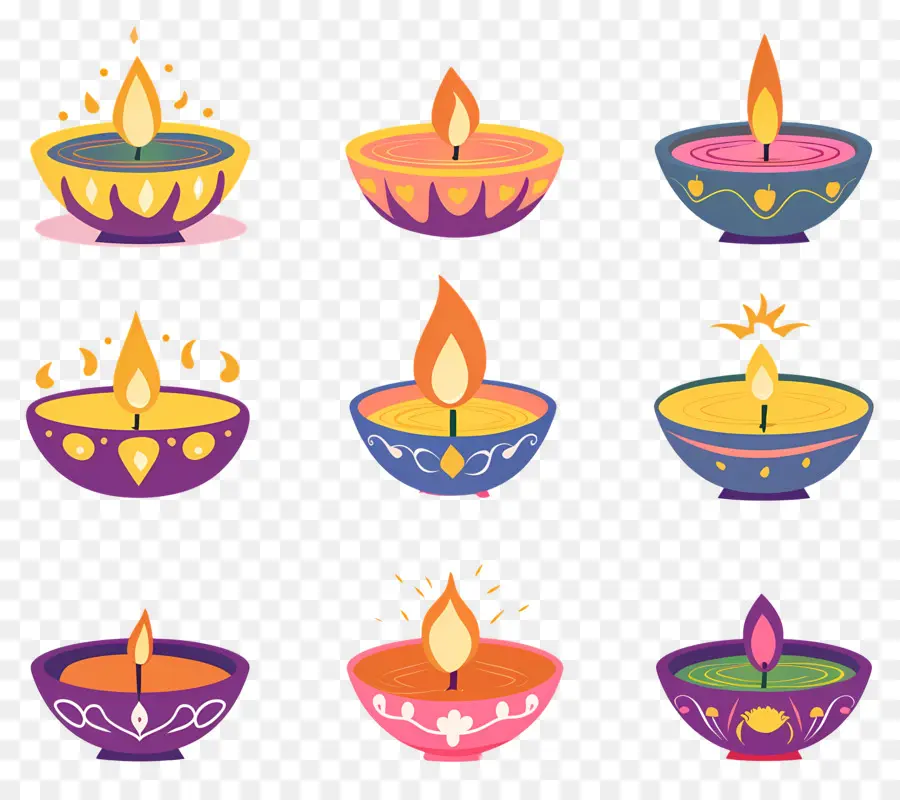 Lilin Diwali，Pastel Diya PNG