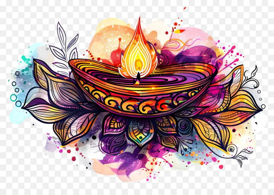 Bunga Diwali，Diya Artistik PNG