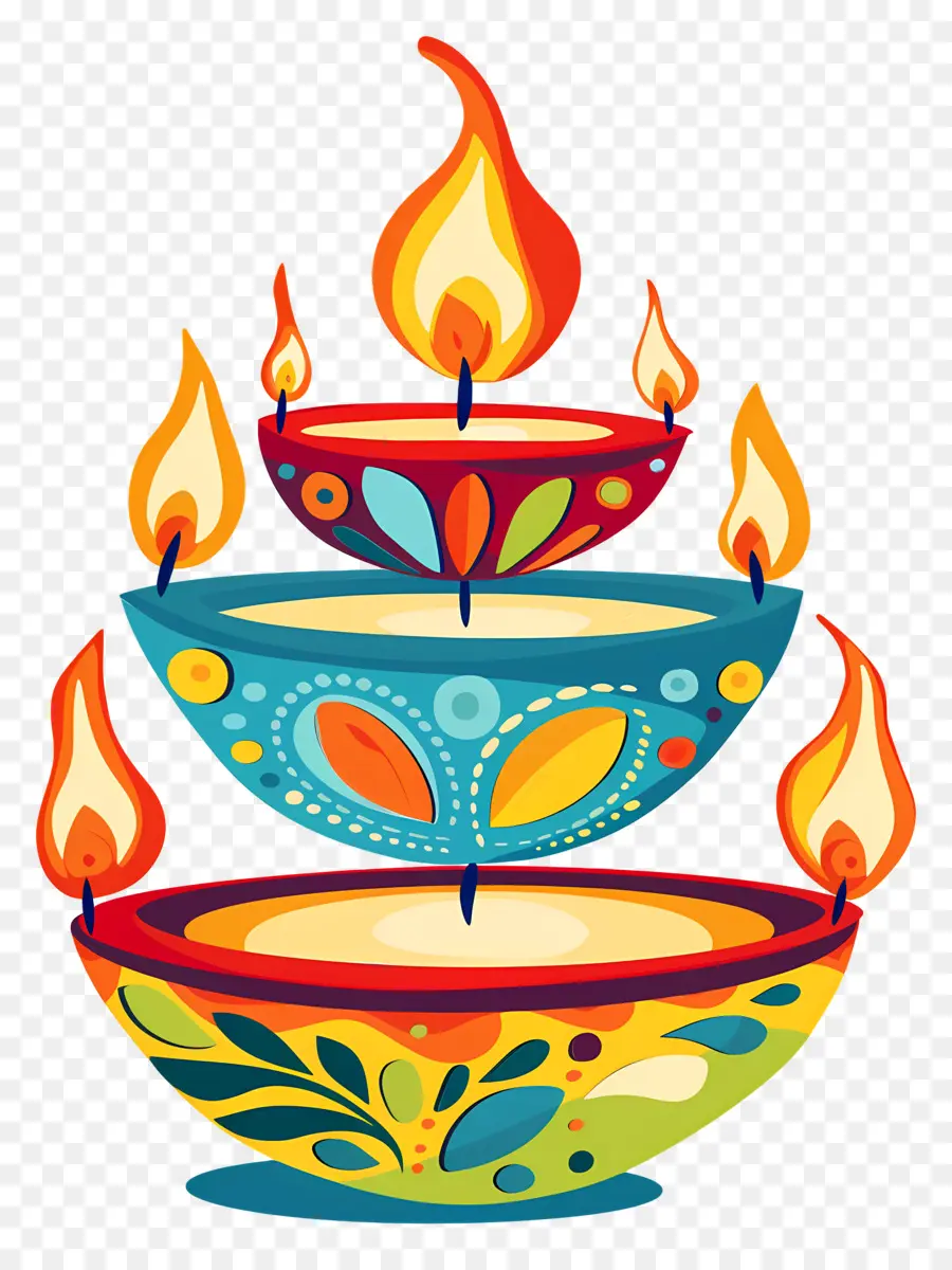 Lilin Diwali，Diyas Bertumpuk PNG