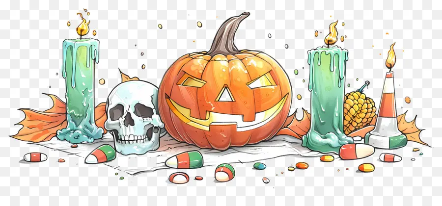 Dekorasi Halloween，Labu Dan Tengkorak PNG