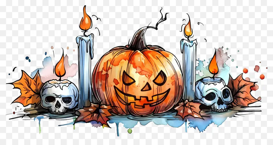 Dekorasi Halloween，Labu Dan Tengkorak PNG